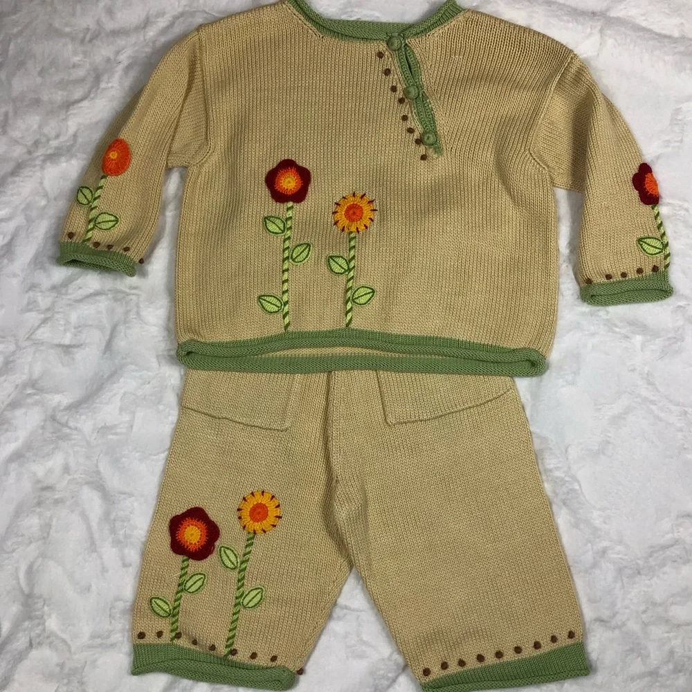 Zackali 4 Kids Red Flowers Knit Outfit size 3/4 - Picture 13 of 13